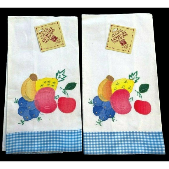 Fruit Bowl Designer Napkins Applique Blue Gingham Kitchen Crafts Blue 14 x 22 - Picture 5 of 5